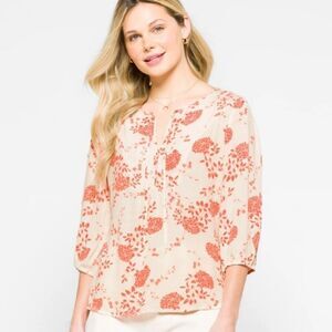 🍑Papermoon Cream & Peach Addley Floral Print Clip Dot Top Large